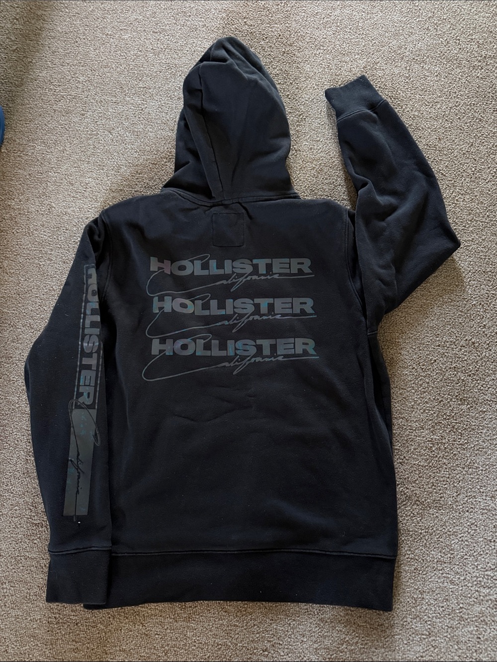 Hollister Black Pullover Hoodie with Subtle Logo Print